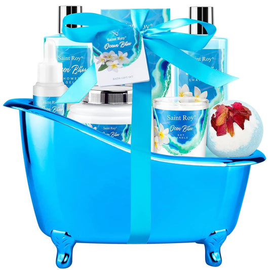 Bath & Body Gift Set, Bath Basket Spa Kit Gifts for Her Him Birthday Gifts for Women, Luxury Home Spa Kit, 8Pcschristmas Gifts for Women Ocean Vanilla, Spa Gift Baskets, Unique Mother'S Day Gifts