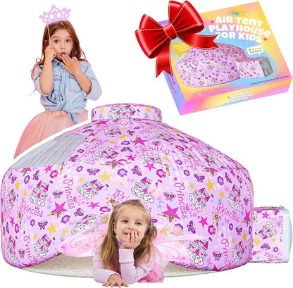 SKYWIN Air Tent Fort Playhouse for Kids (Princess)- Improved Inflatable Kids Fort Sets up and Stores Away in Seconds (WITHOUT FAN) Kids Toys Play Tent
