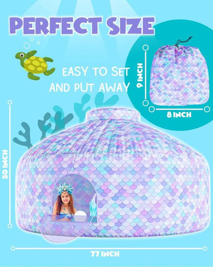 SKYWIN Air Tent Fort Playhouse for Kids (Mermaid)- Inflatable Kids Fort Sets up and Stores Away in Seconds (WITHOUT FAN) with Door Kids Toys Play Tent