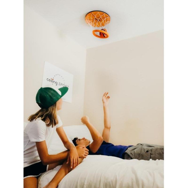 Ceiling Hanging Indoor Basketball Hoop – Overhead Mini Hoop for Bedroom, Office & Game Room – Easy Install, Durable, Real Swish Sound