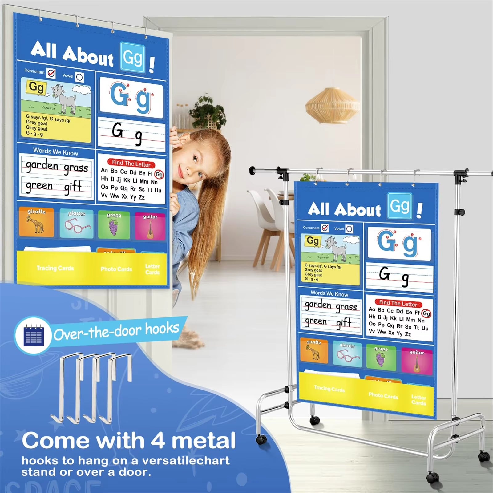 Alphabet Learning Pocket Chart Set Alphabet Wall Chart ABC Flash Cards Letter Learning Chart for Early Childhood Education