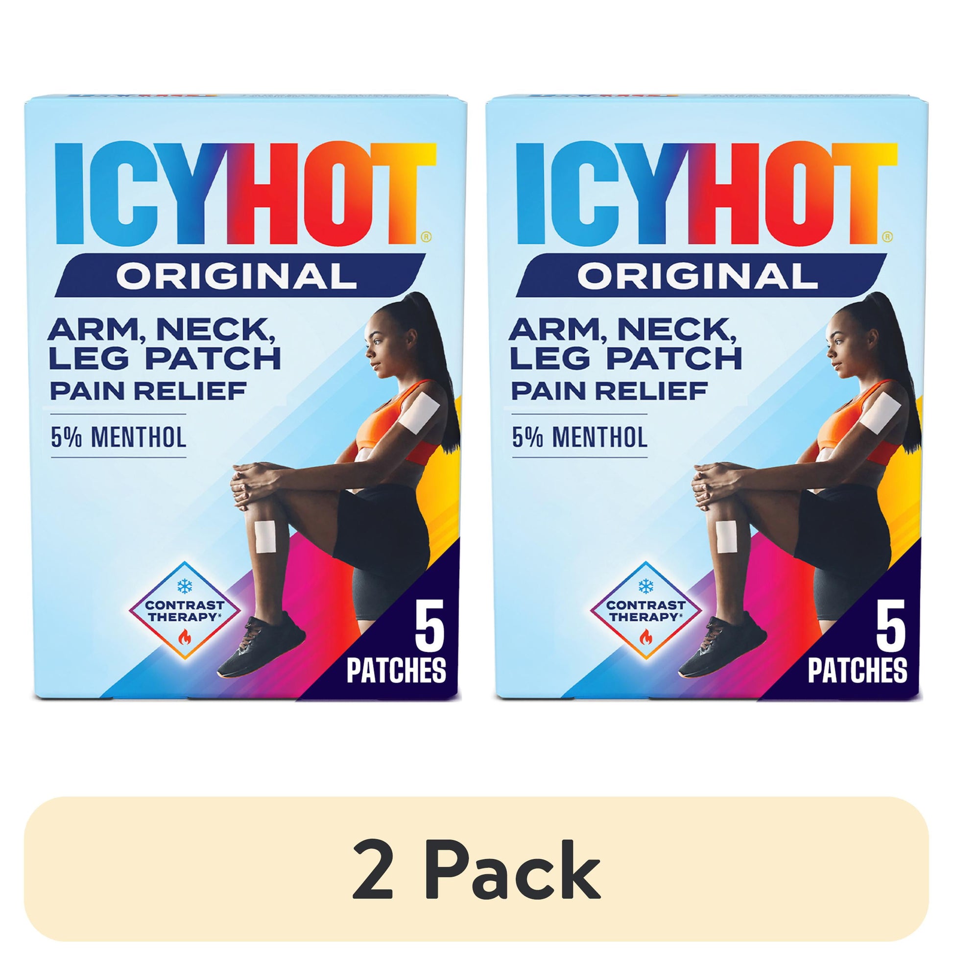 (2 Pack)  Original Pain Relief Patch, Medium Size Fabric Patches for Arm, Neck and Leg with Menthol 5%, Ice and Heat Contrast Therapy for Backaches, Joints, Muscle Strains and Arthritis, 5 Ct.