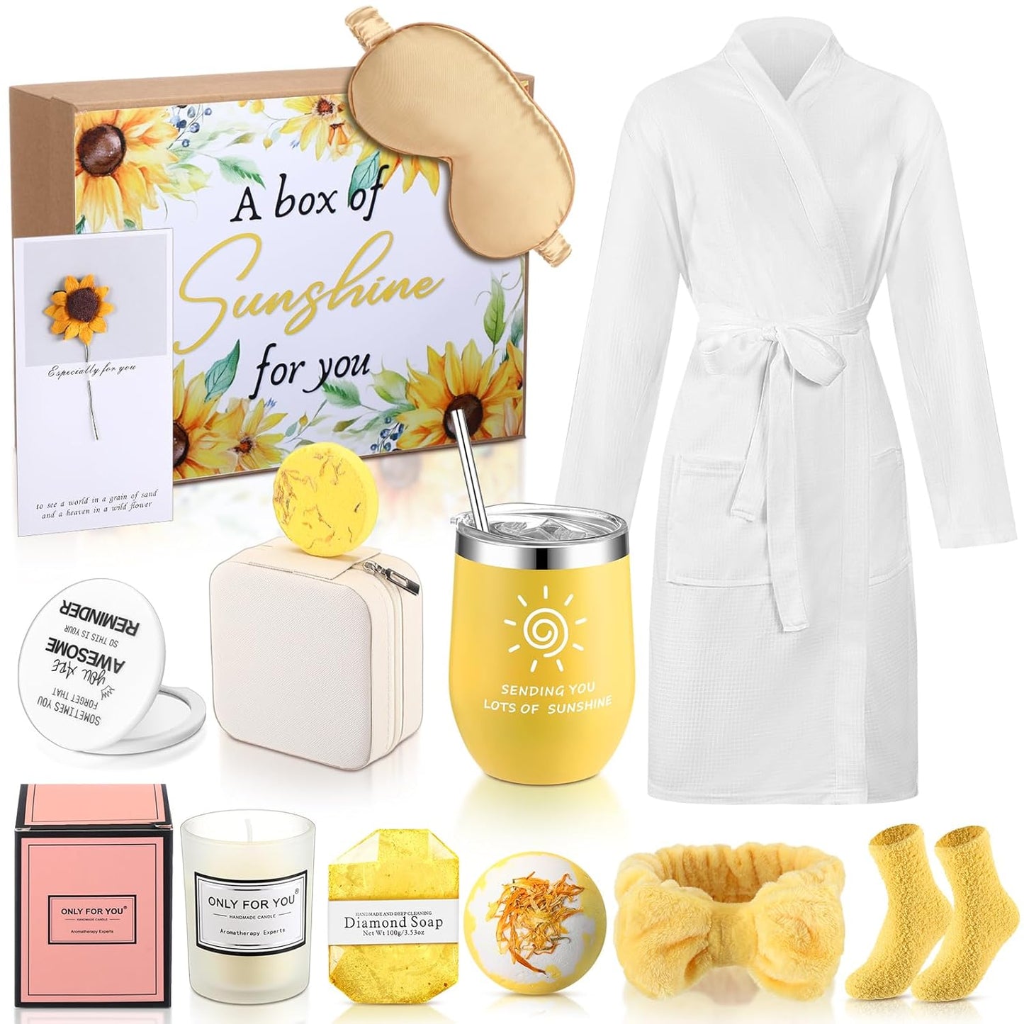 13 Pcs Birthday Gifts for Women Mothers Day Gifts Spa Basket Set for Women Mirrors Socks Steamers Jewelry Case Bath Robe Mom Nurse Girlfriend Wife