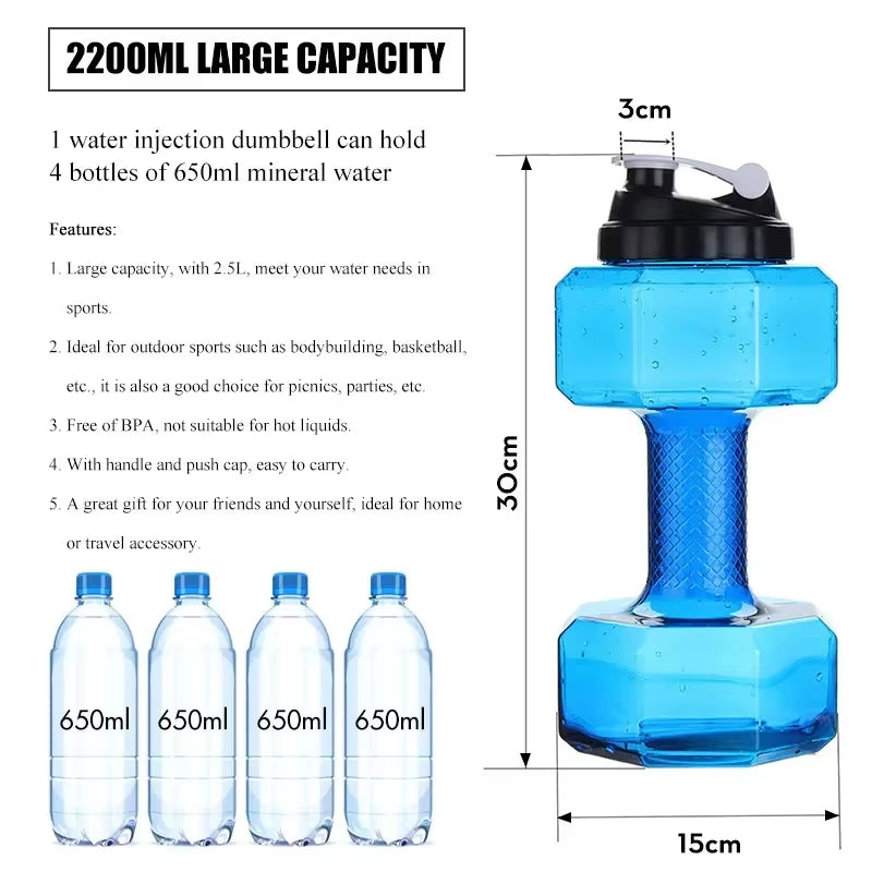 Dumbbell Hammer Water Bottle High Capacity 2 Liters Gym Weightlifting Sports Bottle Creative Space Cup Water Bottle for Men