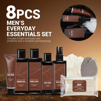 Bath and Body Wash Sets for Men - 8Pcs Spa Baskets Mens Birthday Gifts Sandalwood, Self Care Kit, Husband Men Father'S Day Gifts