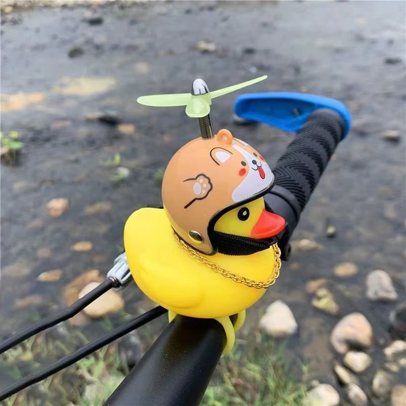 Car Bicycle Decoration Yellow Duckling with Propeller Helmet Rubber Duck Ducky Bicycle Wind Motor Riding Cycling Ornament