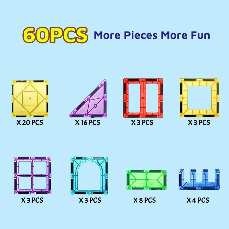 60 PCS Magnetic Building Tiles, Magnetic Tiles Kids Toys Magnet Toys for Toddler Magnetic Blocks Building Toys Preschool STEM Learning Sensory Montessori Toys for 3+ Year Old Boys and Girls, Safe Creativity Toddler Kids Toys, Christmas Toys Gift