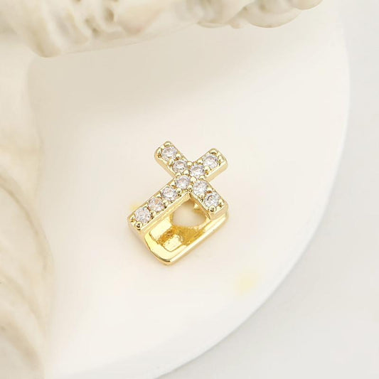2 Pieces Cross-Shaped Copper Micro-Set Zirconia Single Hip-Hop Tooth Cap Tooth Decoration Trendy Dental Accessory