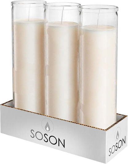 2X8 Inch Green Devotional Candles in Glass Jar - 3 Pack - 90 Hours – Prayer Candle - Tall Pillar Candles for Religious, Memorials, Party Decor