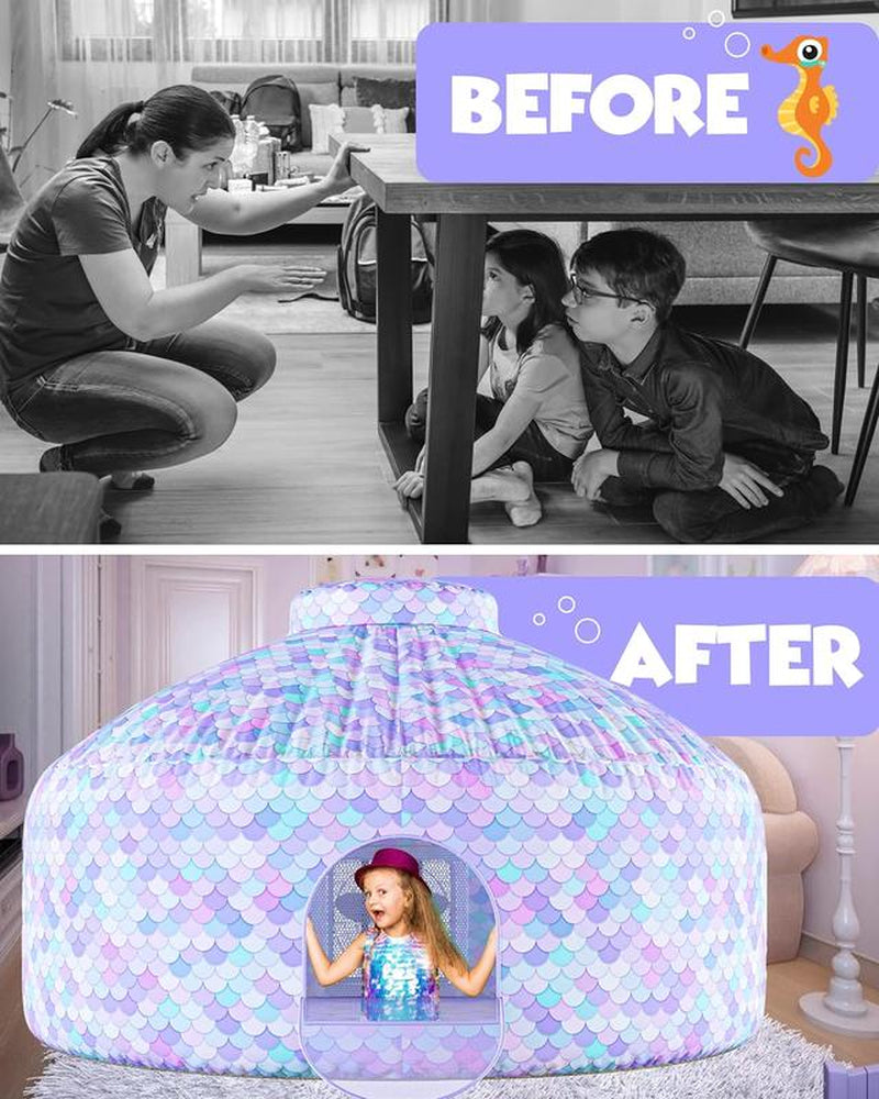 SKYWIN Air Tent Fort Playhouse for Kids (Mermaid)- Inflatable Kids Fort Sets up and Stores Away in Seconds (WITHOUT FAN) with Door Kids Toys Play Tent