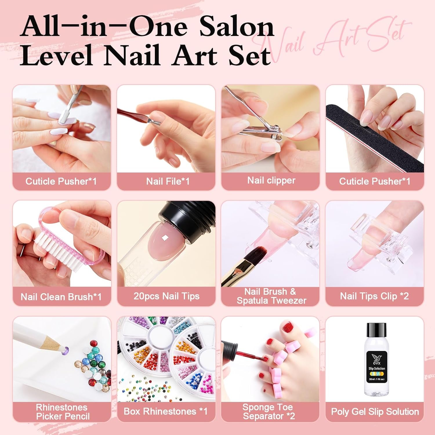 Poly Nail Extension Gel Kit - 10 Colors, Professional Acrylic Nail Art Kit for Beginners with UV Light and Tools