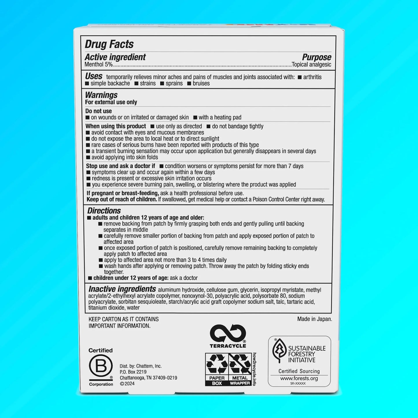 (2 Pack)  Original Pain Relief Patch, Medium Size Fabric Patches for Arm, Neck and Leg with Menthol 5%, Ice and Heat Contrast Therapy for Backaches, Joints, Muscle Strains and Arthritis, 5 Ct.