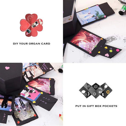 Black Explosion Box DIY Handmade Photo Album,Gift Box with 6 Faces for Wedding