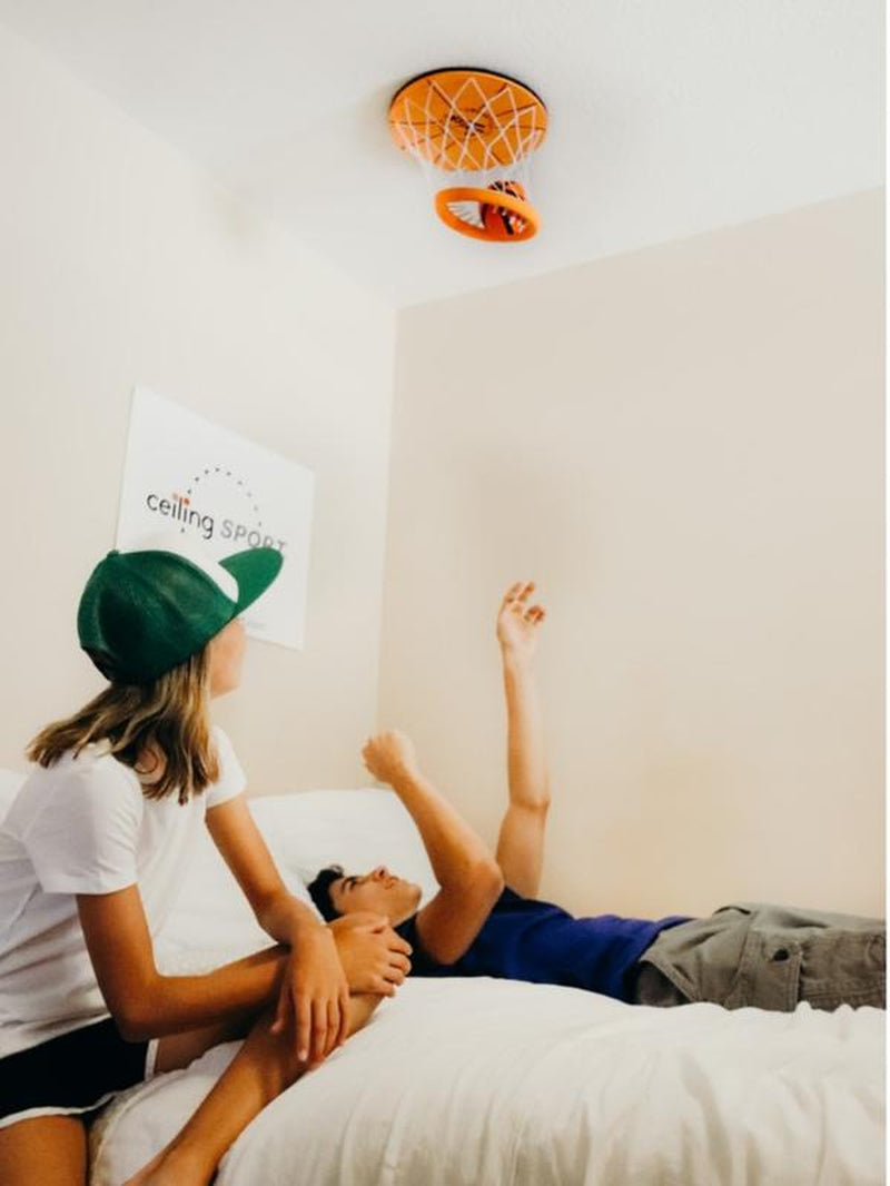 Ceiling Hanging Indoor Basketball Hoop – Overhead Mini Hoop for Bedroom, Office & Game Room – Easy Install, Durable, Real Swish Sound