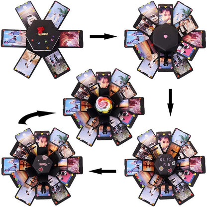 Black Explosion Box DIY Handmade Photo Album,Gift Box with 6 Faces for Wedding