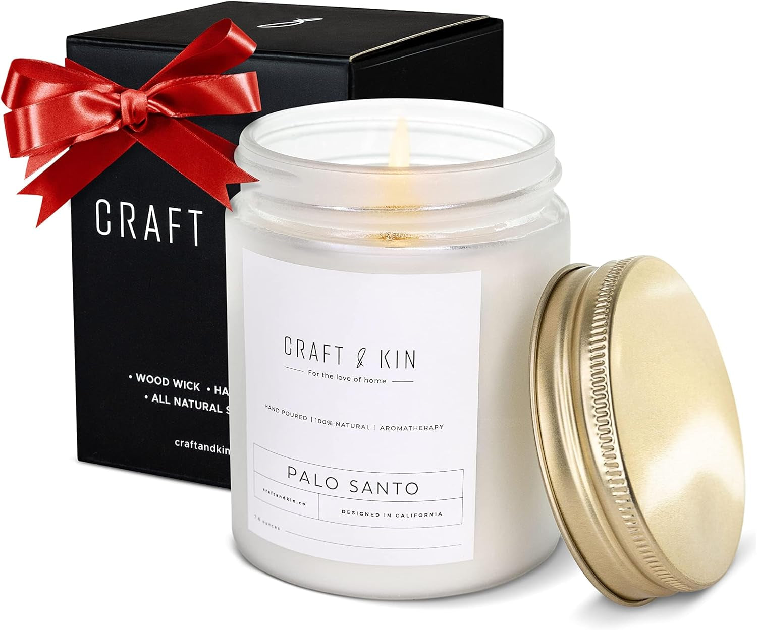 Palo Santo Christmas Scented Candle | 8 Oz 45 Hour Long Lasting | Classic Soy Woodwick Winter Candles | Made with Natural Soy | Holiday Candles Gifts for Men and Women