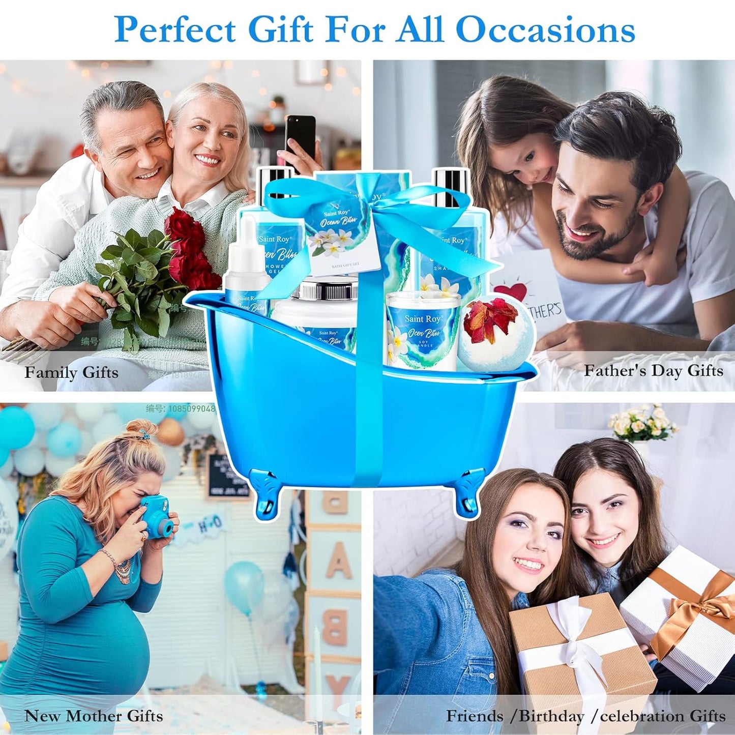 Bath & Body Gift Set, Bath Basket Spa Kit Gifts for Her Him Birthday Gifts for Women, Luxury Home Spa Kit, 8Pcschristmas Gifts for Women Ocean Vanilla, Spa Gift Baskets, Unique Mother'S Day Gifts