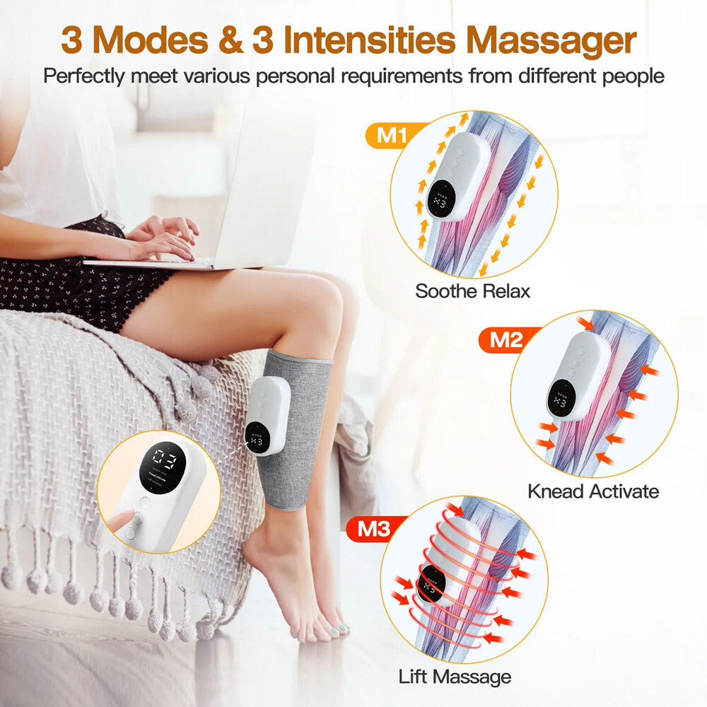 Leg Massager Cordless Calf Air Compression Massager W/ Heat Pain Relief 3 Modes
