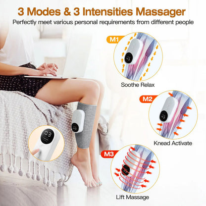 Leg Massager Cordless Calf Air Compression Massager W/ Heat Pain Relief 3 Modes
