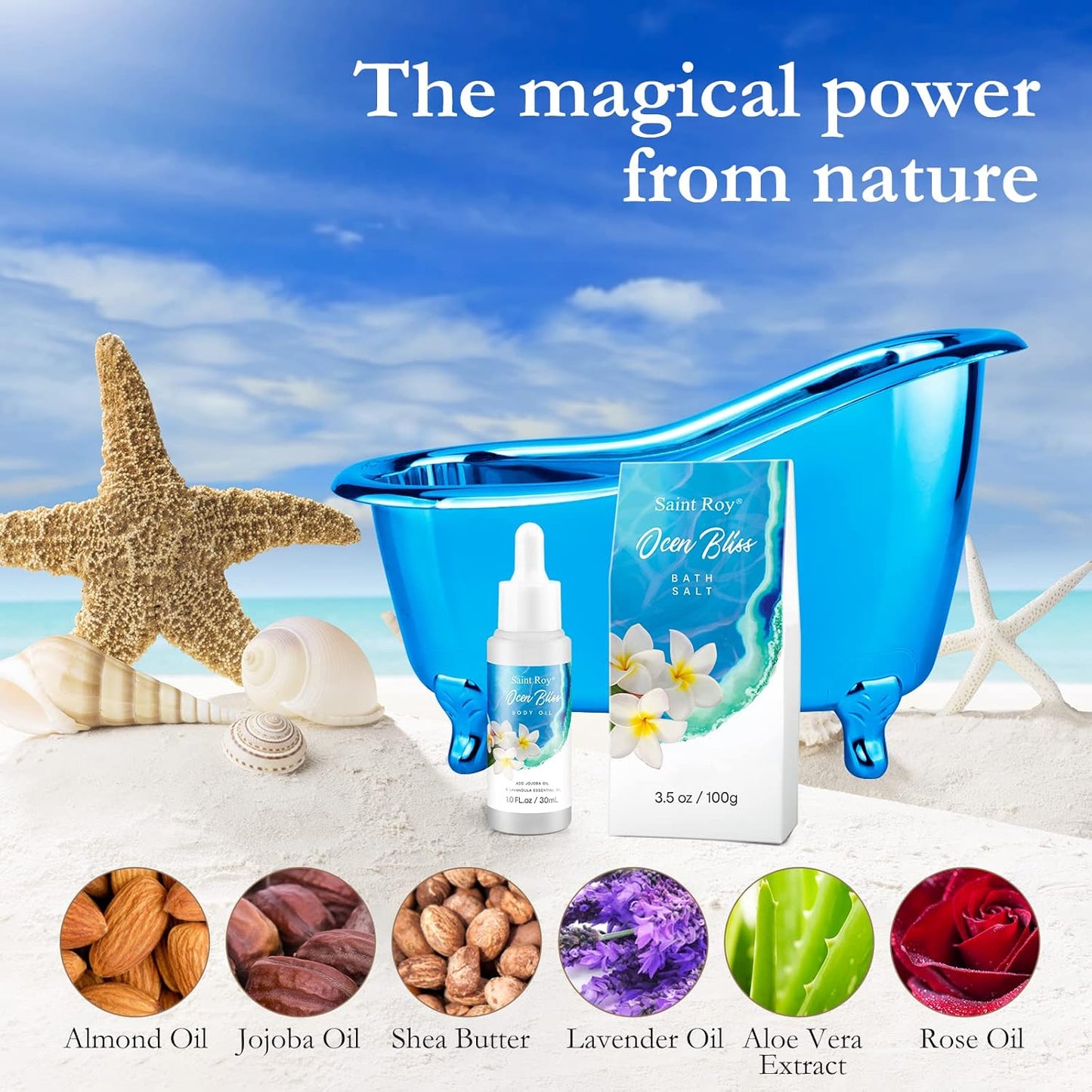 Bath & Body Gift Set, Bath Basket Spa Kit Gifts for Her Him Birthday Gifts for Women, Luxury Home Spa Kit, 8Pcschristmas Gifts for Women Ocean Vanilla, Spa Gift Baskets, Unique Mother'S Day Gifts