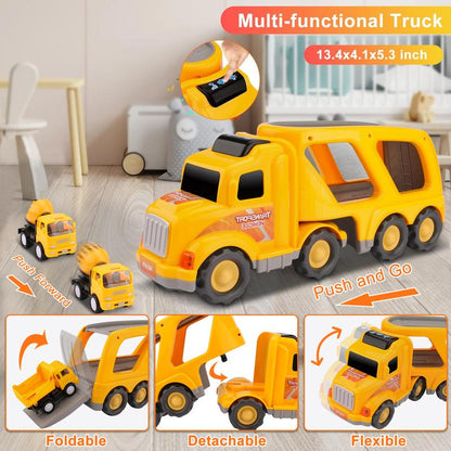 Nicmore 5-In-1 Construction Truck Car Toys, Carrier Truck Toys for Kids Christmas Birthday Party Gifts