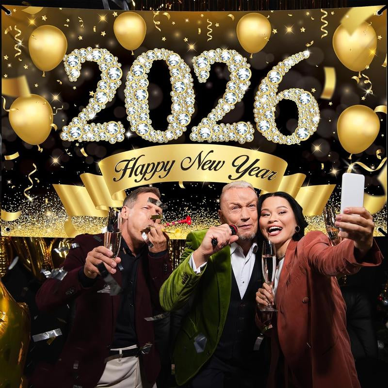 Xtralarge Happy New Year Banner 2026 - 72X44 Inch New Year Backdrop for Happy New Years Decorations 2026 Eve Banner 2026 NYE Decorations 2026 Indoor Outdoor Celebration Photography Background