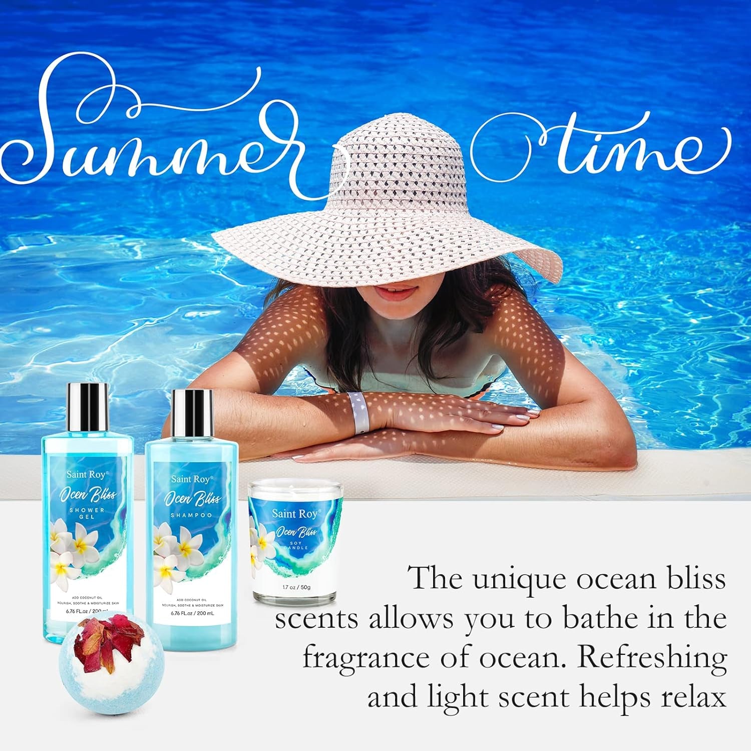 Bath & Body Gift Set, Bath Basket Spa Kit Gifts for Her Him Birthday Gifts for Women, Luxury Home Spa Kit, 8Pcschristmas Gifts for Women Ocean Vanilla, Spa Gift Baskets, Unique Mother'S Day Gifts