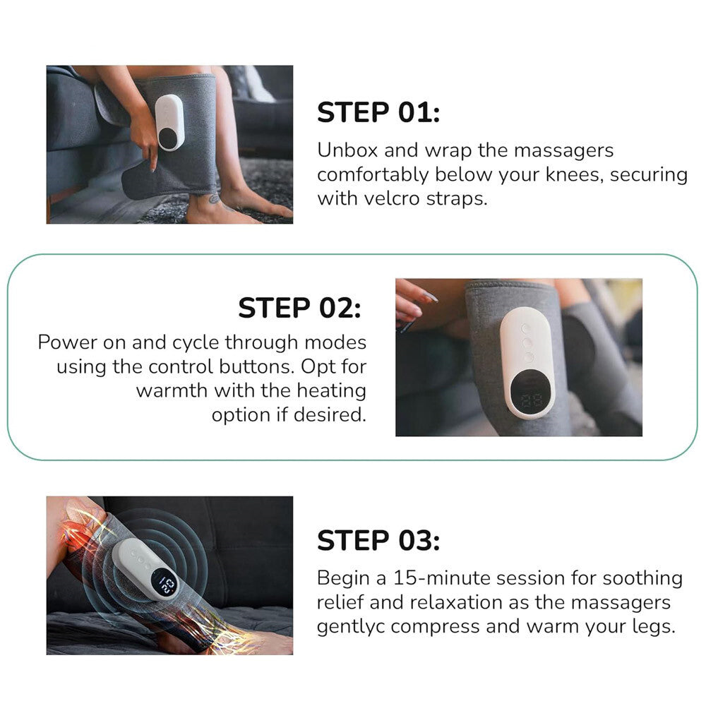 Leg Massager Cordless Calf Air Compression Massager W/ Heat Pain Relief 3 Modes