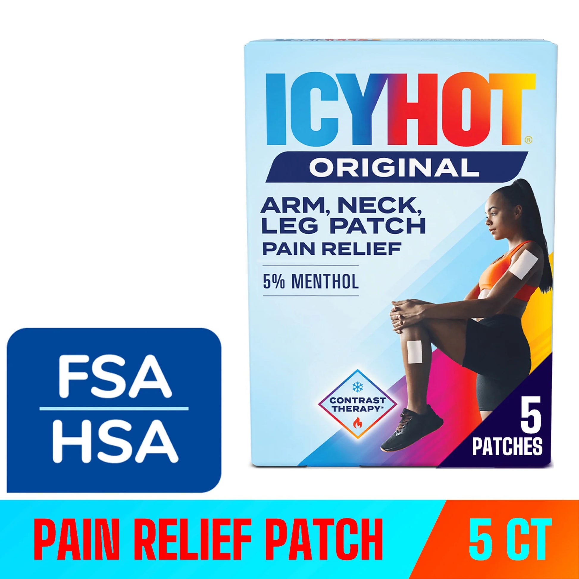 (2 Pack)  Original Pain Relief Patch, Medium Size Fabric Patches for Arm, Neck and Leg with Menthol 5%, Ice and Heat Contrast Therapy for Backaches, Joints, Muscle Strains and Arthritis, 5 Ct.
