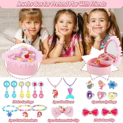 Kids Toys for Ages 5-7 Girls Jewelry,33Pcs Toddler Toys Arts and Crafts DIY Clip on Earrings,Princess Toys Adjustable Ring,Girls Toys for 3 4 5 6 7 8-10 Year Old Birthday Christmas Gifts