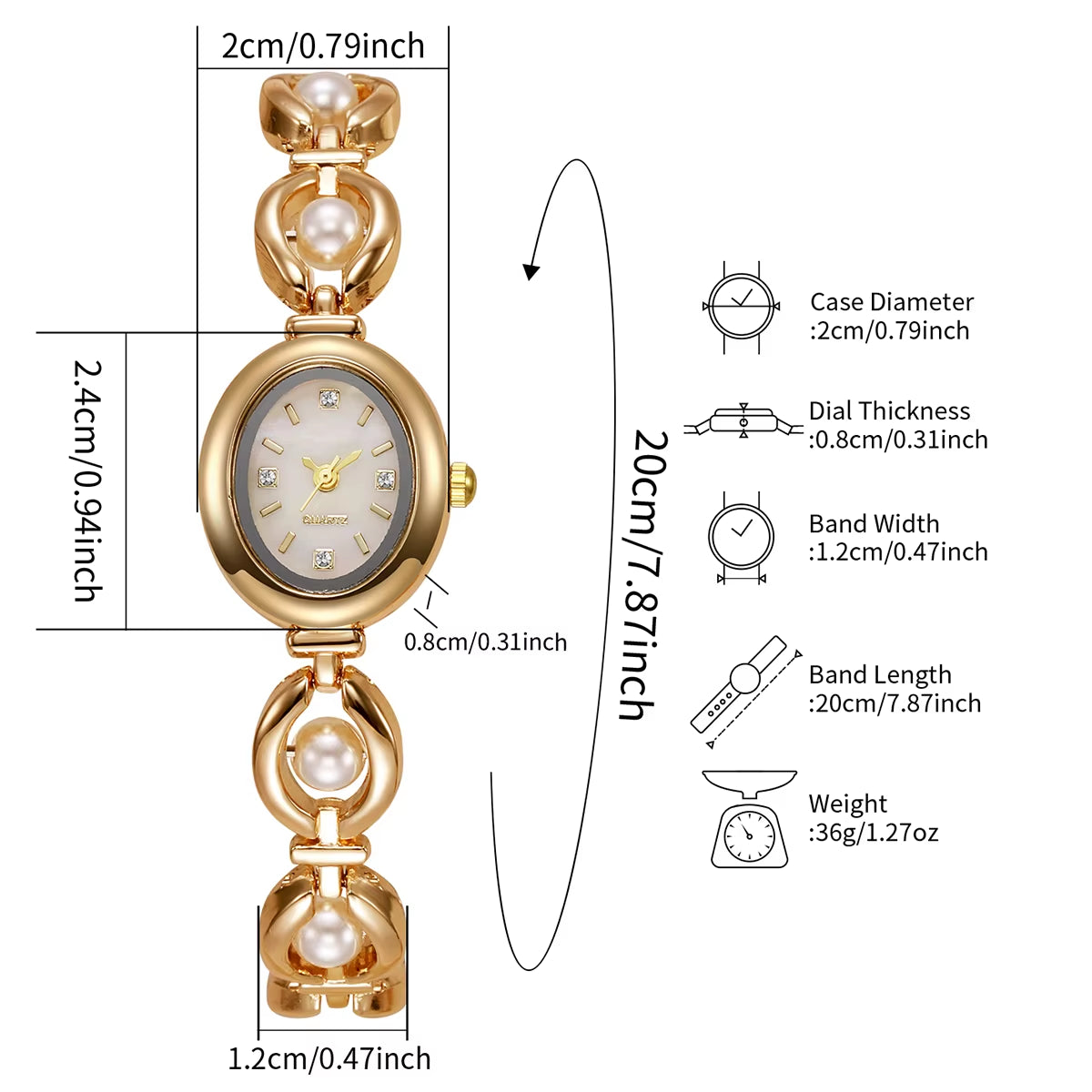 Elegant Pearl Bracelet Women Quartz Wristwatch Fashion Diamond Ladies Watches Reloj Mujer (Without Box)