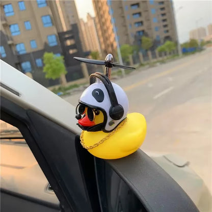 Car Bicycle Decoration Yellow Duckling with Propeller Helmet Rubber Duck Ducky Bicycle Wind Motor Riding Cycling Ornament
