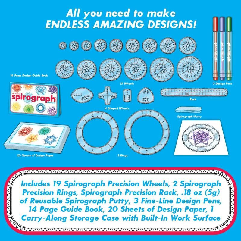 Spirograph Deluxe Set - Arts and Crafts, Kids Toys, Art Supplies, Craft Supplies, Drawing Kit, Spiral Art, Classic Gear Design Kit, Build-In Case, Pens, Design Sheet Included, Ages 8+