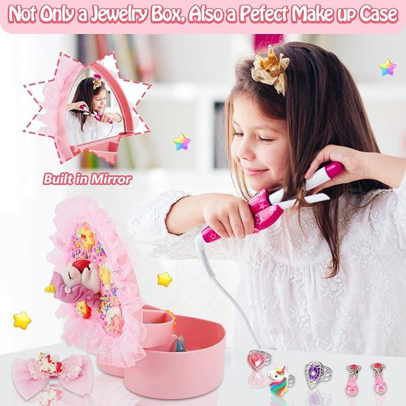 Kids Toys for Ages 5-7 Girls Jewelry,33Pcs Toddler Toys Arts and Crafts DIY Clip on Earrings,Princess Toys Adjustable Ring,Girls Toys for 3 4 5 6 7 8-10 Year Old Birthday Christmas Gifts