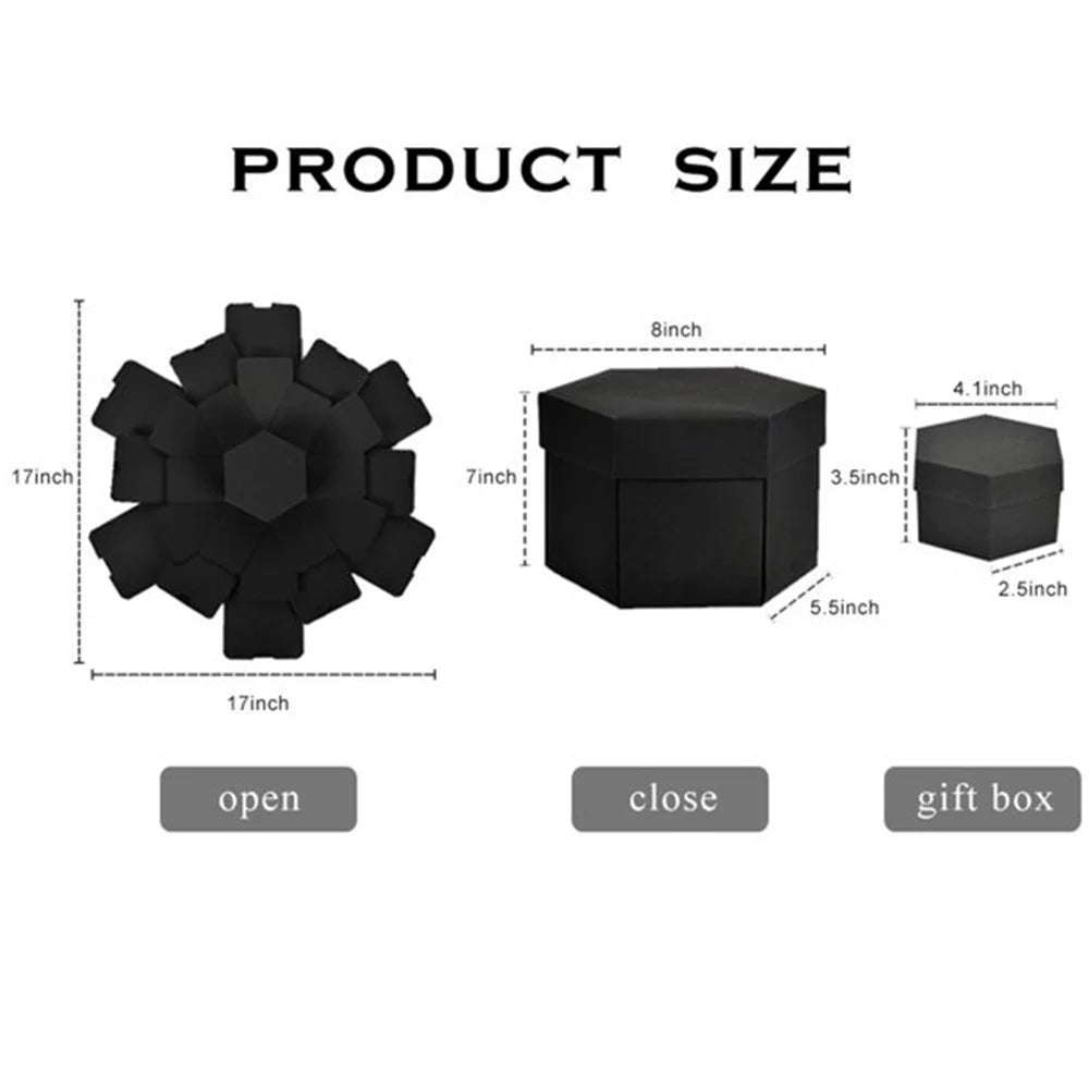 Black Explosion Box DIY Handmade Photo Album,Gift Box with 6 Faces for Wedding