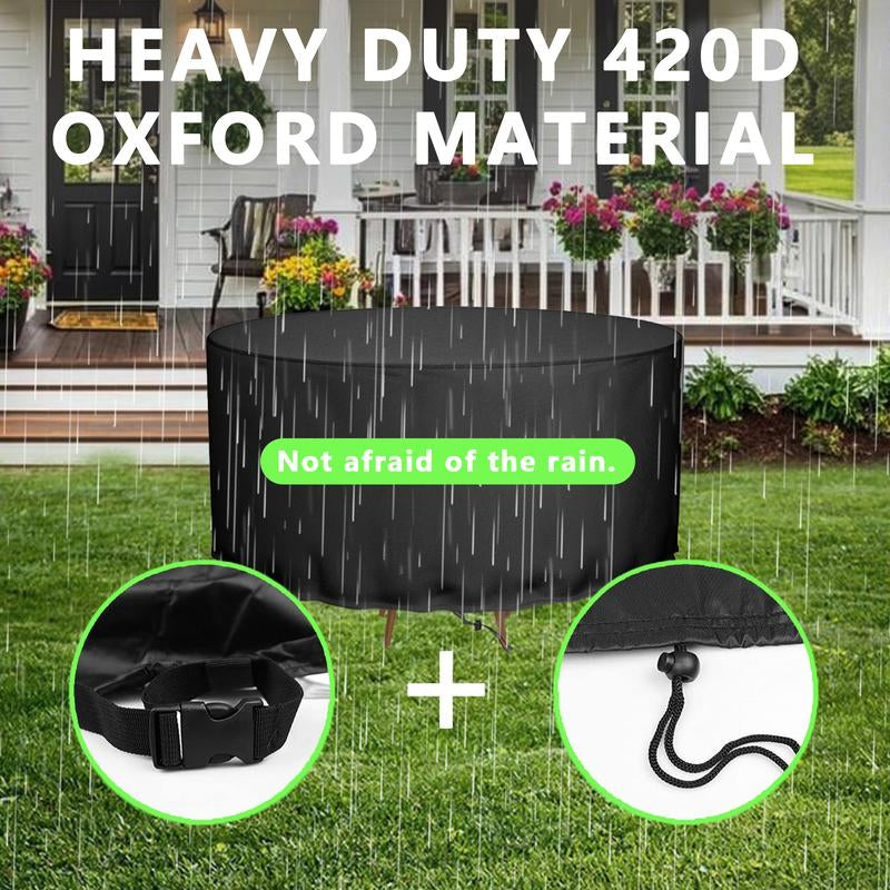 Zan Hui round Patio Furniture Cover - Waterproof 420D Heavy Duty Outdoor Table and Chair Cover 48 Inch, round Fire Pit Cover , Plastic Table and Chair Cover