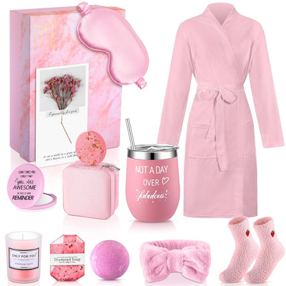 13 Pcs Birthday Gifts for Women Mothers Day Gifts Spa Basket Set for Women Mirrors Socks Steamers Jewelry Case Bath Robe Mom Nurse Girlfriend Wife