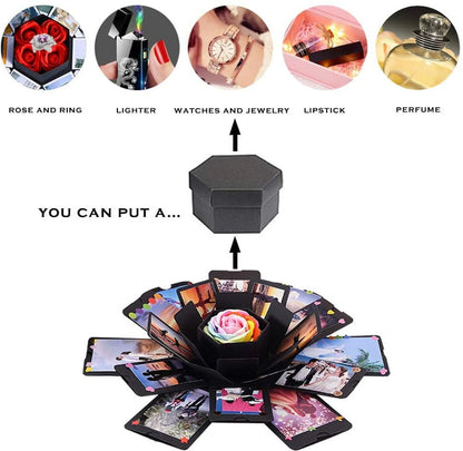 Black Explosion Box DIY Handmade Photo Album,Gift Box with 6 Faces for Wedding
