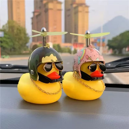 Car Bicycle Decoration Yellow Duckling with Propeller Helmet Rubber Duck Ducky Bicycle Wind Motor Riding Cycling Ornament