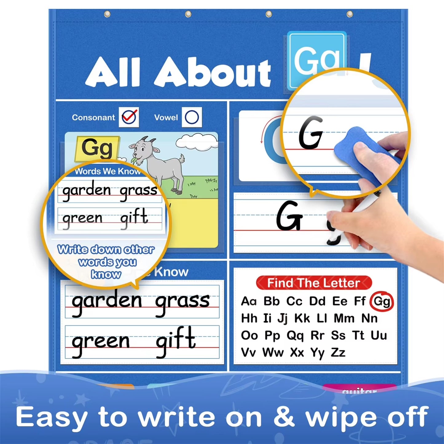 Alphabet Learning Pocket Chart Set Alphabet Wall Chart ABC Flash Cards Letter Learning Chart for Early Childhood Education