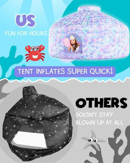 SKYWIN Air Tent Fort Playhouse for Kids (Mermaid)- Inflatable Kids Fort Sets up and Stores Away in Seconds (WITHOUT FAN) with Door Kids Toys Play Tent