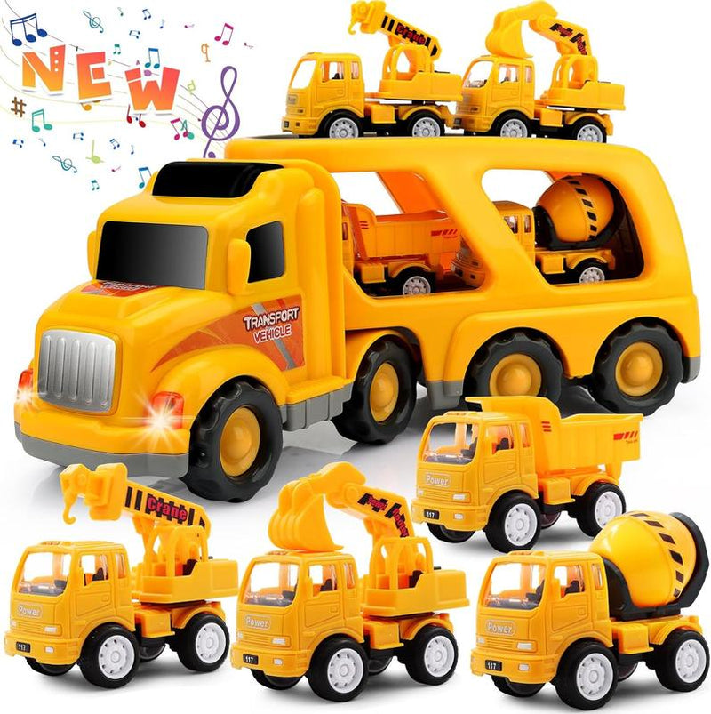 Nicmore 5-In-1 Construction Truck Car Toys, Carrier Truck Toys for Kids Christmas Birthday Party Gifts