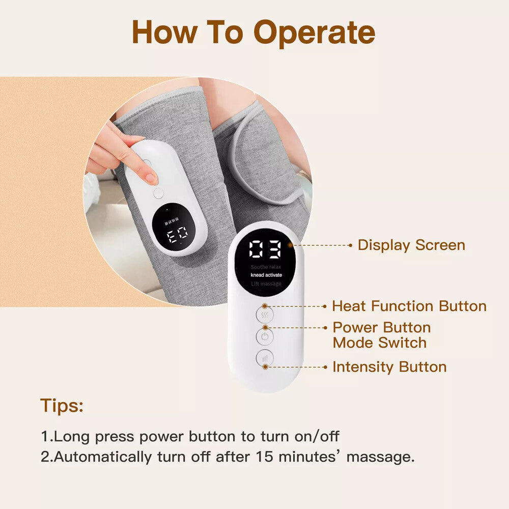 Leg Massager Cordless Calf Air Compression Massager W/ Heat Pain Relief 3 Modes