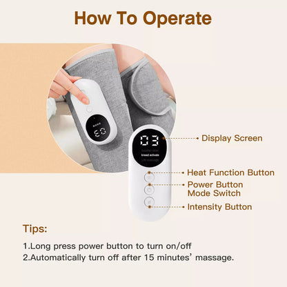 Leg Massager Cordless Calf Air Compression Massager W/ Heat Pain Relief 3 Modes