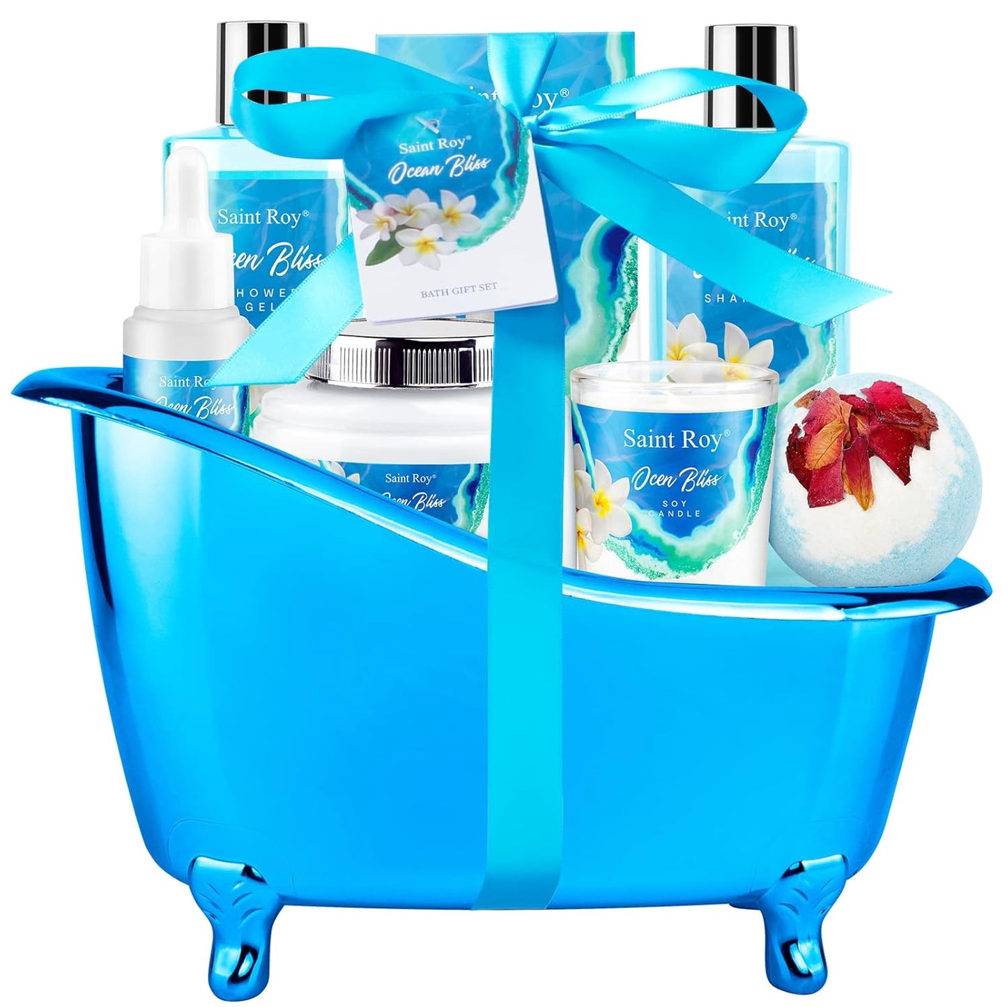 Bath & Body Gift Set, Bath Basket Spa Kit Gifts for Her Him Birthday Gifts for Women, Luxury Home Spa Kit, 8Pcschristmas Gifts for Women Ocean Vanilla, Spa Gift Baskets, Unique Mother'S Day Gifts